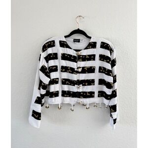 Nativewear Designs Jacket Womens Medium White Black Gold Vintage Toggle Cropped